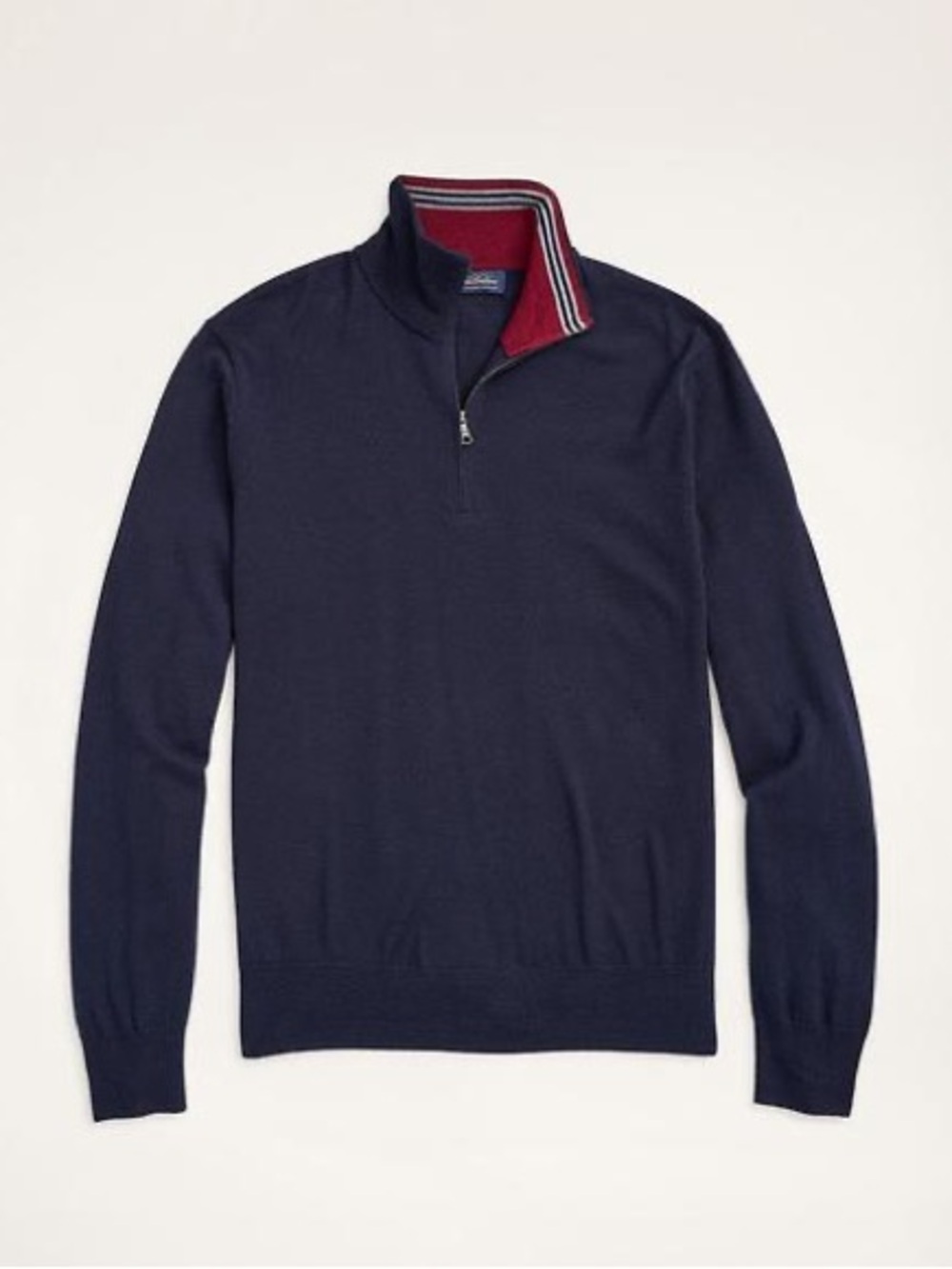 Brooks Brothers size S 100% merino wool Navy Quarter-Zip Sweater Contrast